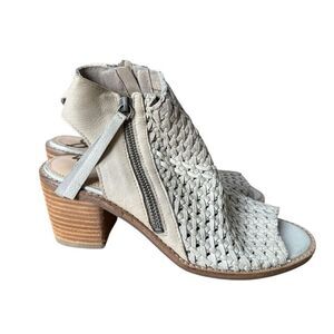 Sam Edelman Cooper woven leather peep toe block heels light gray size 7